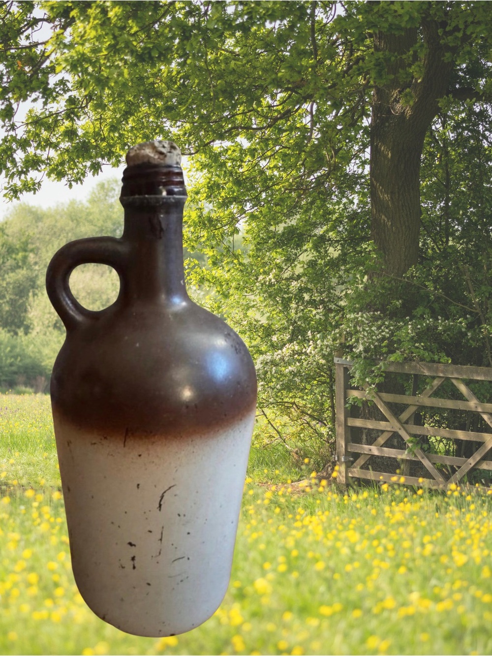 Vintage Brown Glass Jug Bottle Cream Painted Farmhouse Decoration